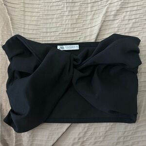 Zara Elegant Black Bow Crop Top